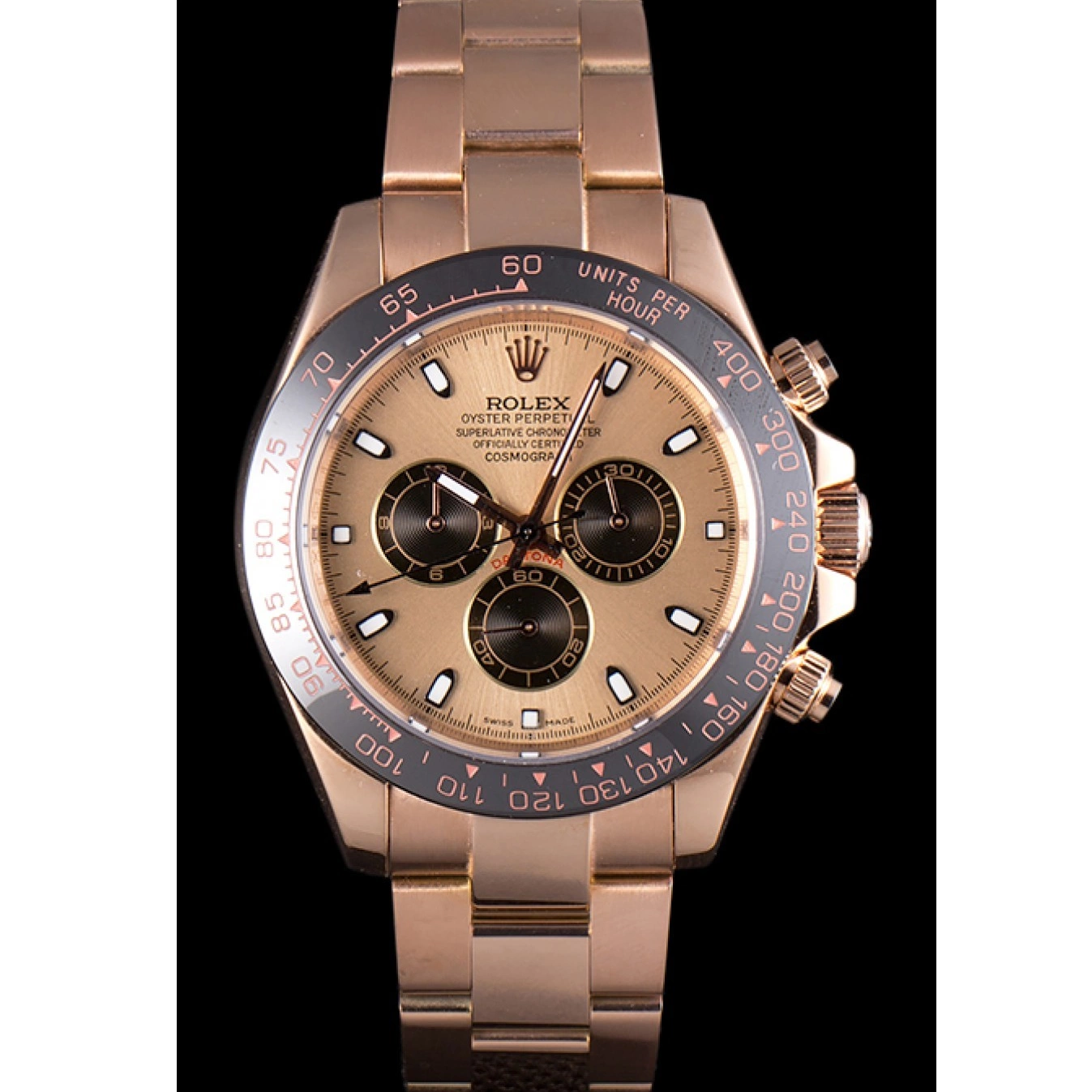 AAA Replica Watches Plated Gold Gold Rose Rolex 80244 Strap Ion Daytona Rose Tachymeter Dial 0814
